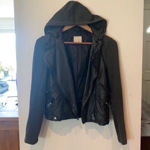 Faux leather hooded jacket